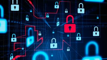Des cadenas rouges et bleus symbolisant la cybersécurité