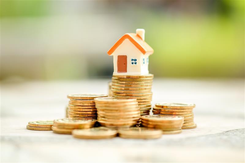 maisonnette sur des piles de pieces 