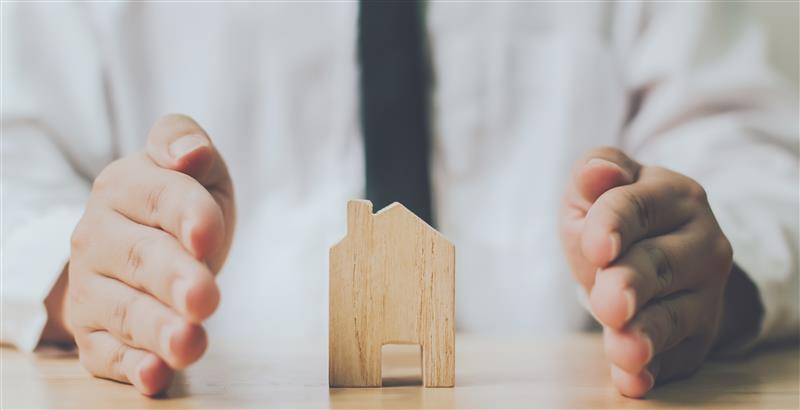 maisonette en bois entre les mains d'un homme qui la protège
