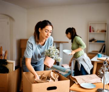 Deux jeunes femmes colocataires qui emménagent dans un appartement